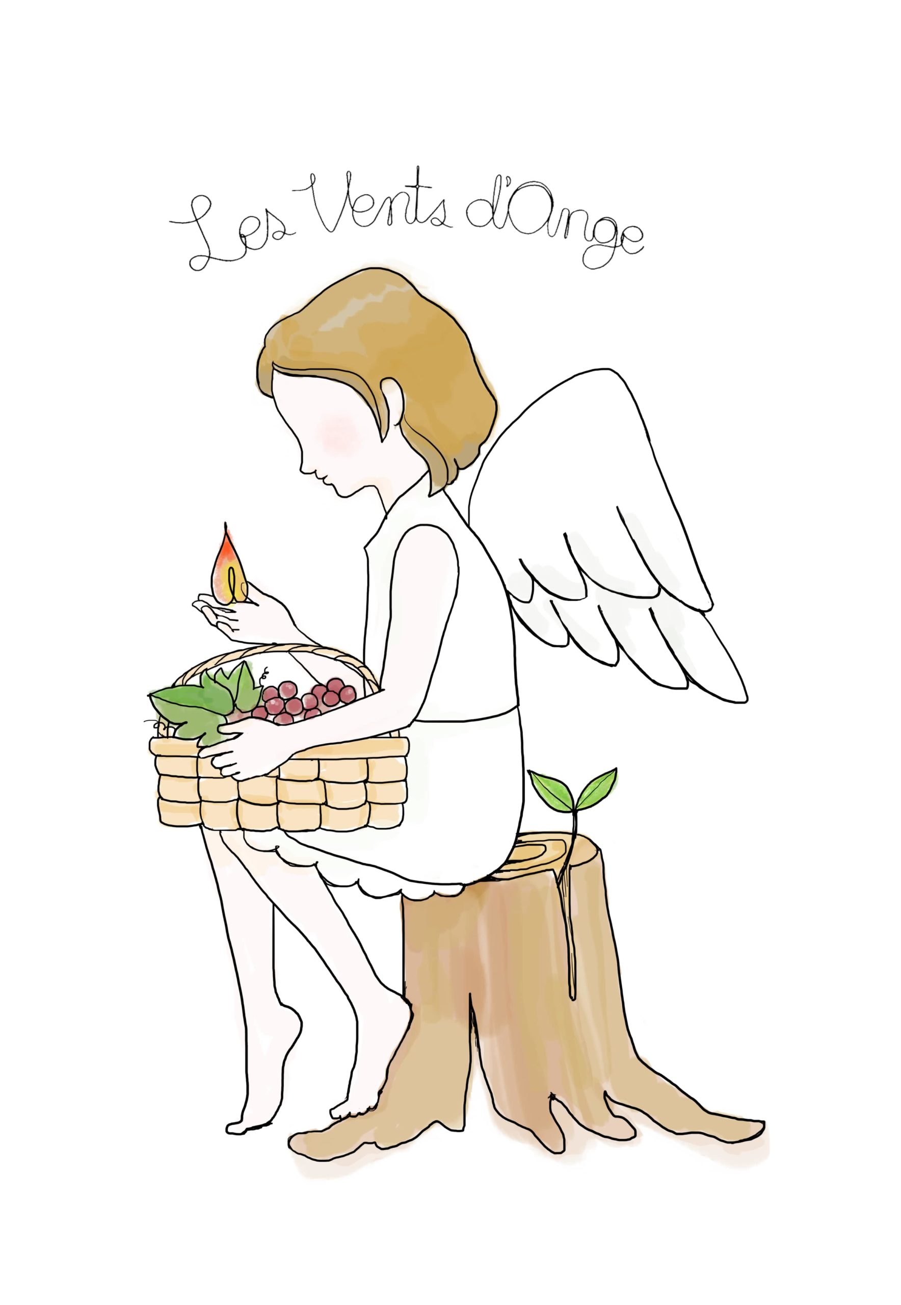 天使の羽が生えた少女と切り株　色付き　【ふらかつ】